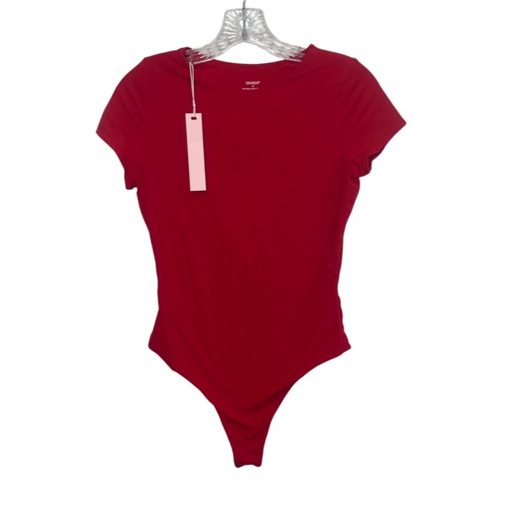 Qinsen Short Sleeve Bodysuit Womens Small Red New
